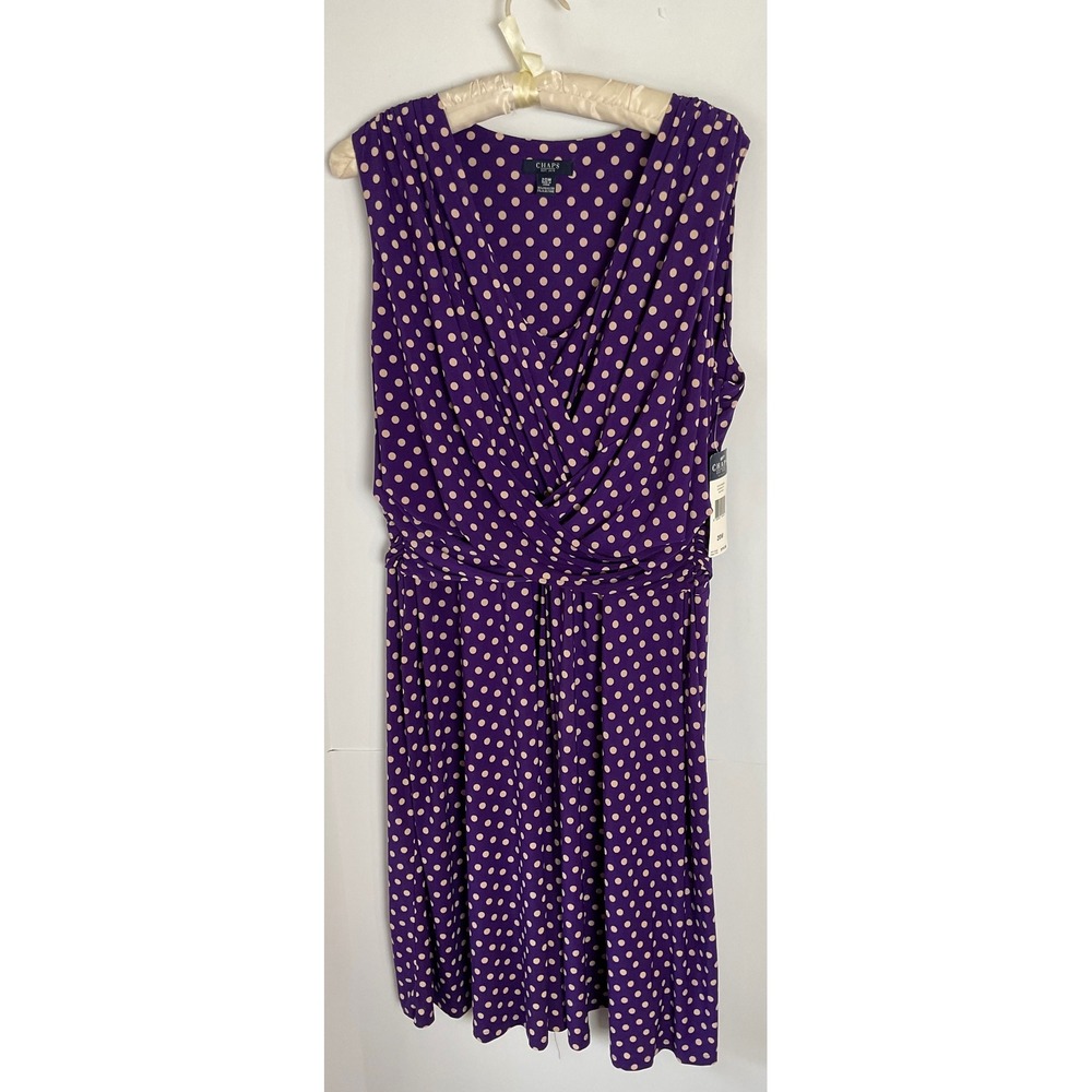 Chaps Woman Purple Polka Dot Surplice Faux Wrap Dress Plus Size 20W NWT